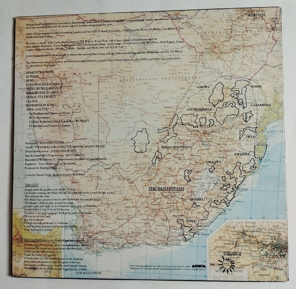 Винтажная виниловая пластинка LP Manfred Mann Earth Band Somewhere In Afrika (USA 1983)