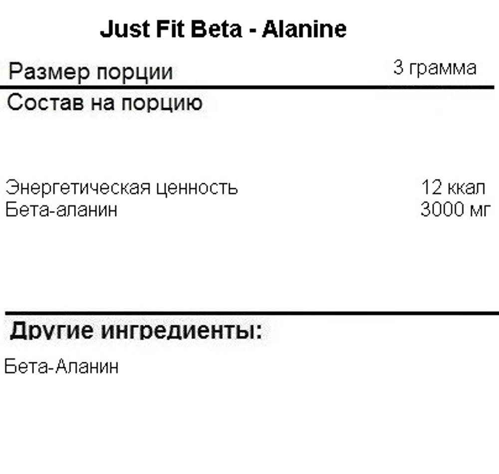 Just Fit Beta-Alanine 200g, без вкуса, Бета - Аланин !!!Срок 15.10.2025