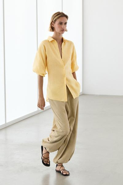 Massimo Dutti Рубашка из 100% рами с драпировкой, желтый