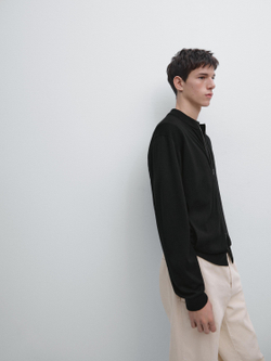 Massimo Dutti Вязаный кардиган из мериносовой шерсти на молнии, черный