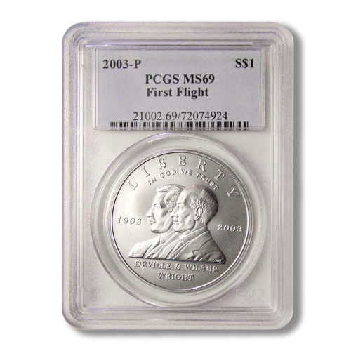 1 доллар 100 лет первого полета Братья Райт СЛАБ PCGS MS69. США 2003 год