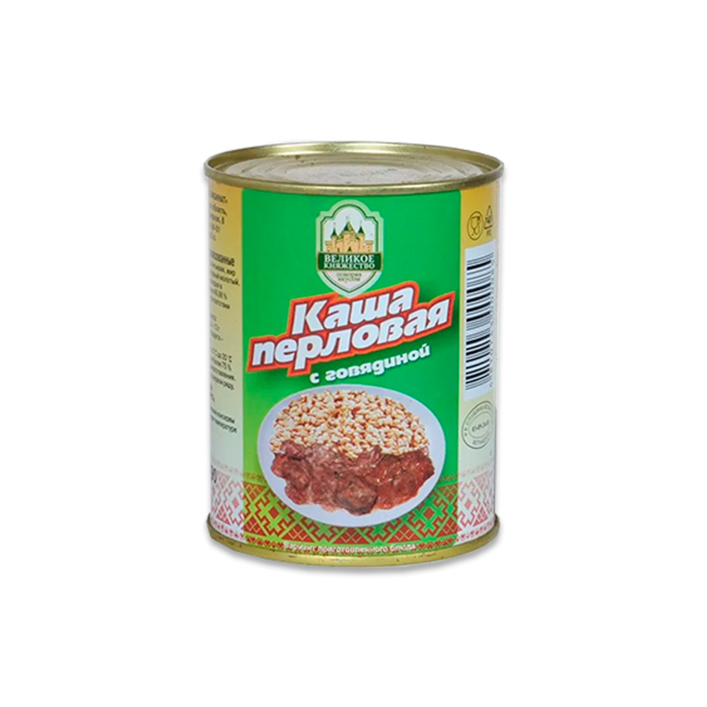 Консервы "Каша перловая с говядиной" 338 г, "Калинковичский мясокомбинат", Беларусь
