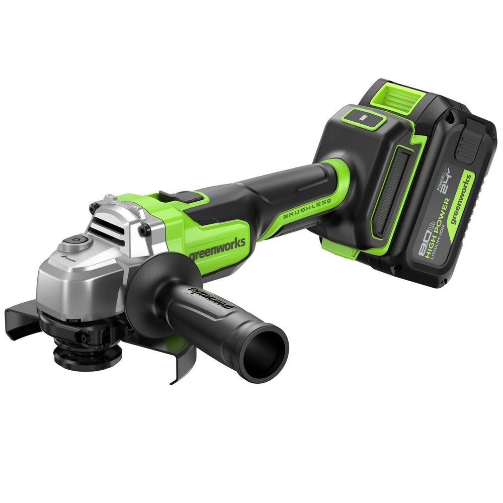 Угловая шлифовальная машина акк. Greenworks AG590, 24V, б/щет, 125 мм, 8500 об/мин, Anti-Kickback,1х8Ач,ЗУ,кор (3201007CUH)