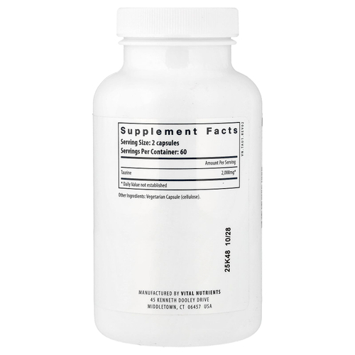 Vital Nutrients, таурин, 120 веганских капсул (1000 мг в 1 капсуле)