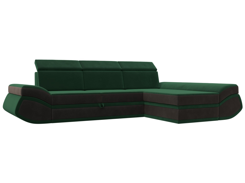 Диван угловой Лига-032 правый угол, Зеленый\Коричневый, Велюр, 121645