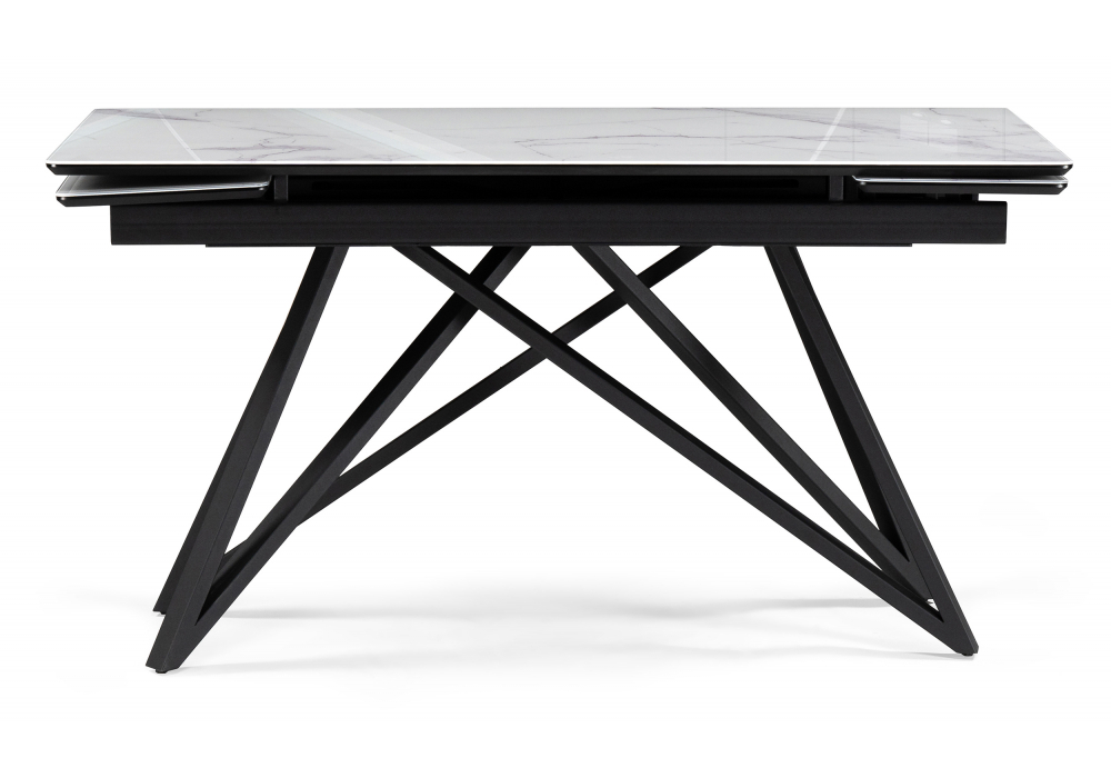 Стол стеклянный Woodville Вилсон 140(200)х80 белый мрамор, черный, ножки черные