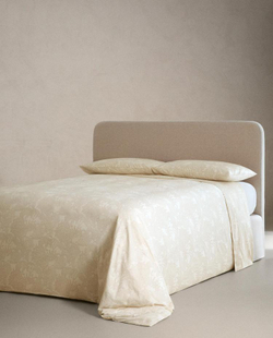 ZARA HOME САТИНОВЫЙ ПОДОДЕЯЛЬНИК С ПРИНТОМ, ЭКРЮ