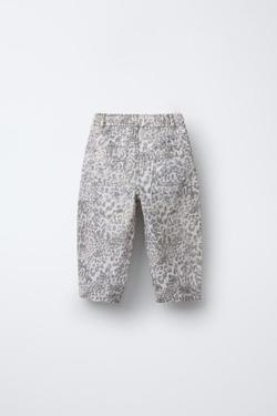 ZARA БРЮКИ ИЗ ТВИЛА С АНИМАЛИСТИЧЕСКИМ ПРИНТОМ, ЛЕОПАРДОВЫЙ/СЕРЫЙ