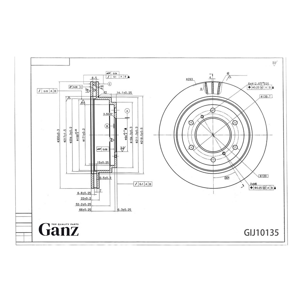 Диск тормозной GANZ задний с покрытием MITSUBISHI Pajero / Vent D=300mm Арт.: GIJ10135