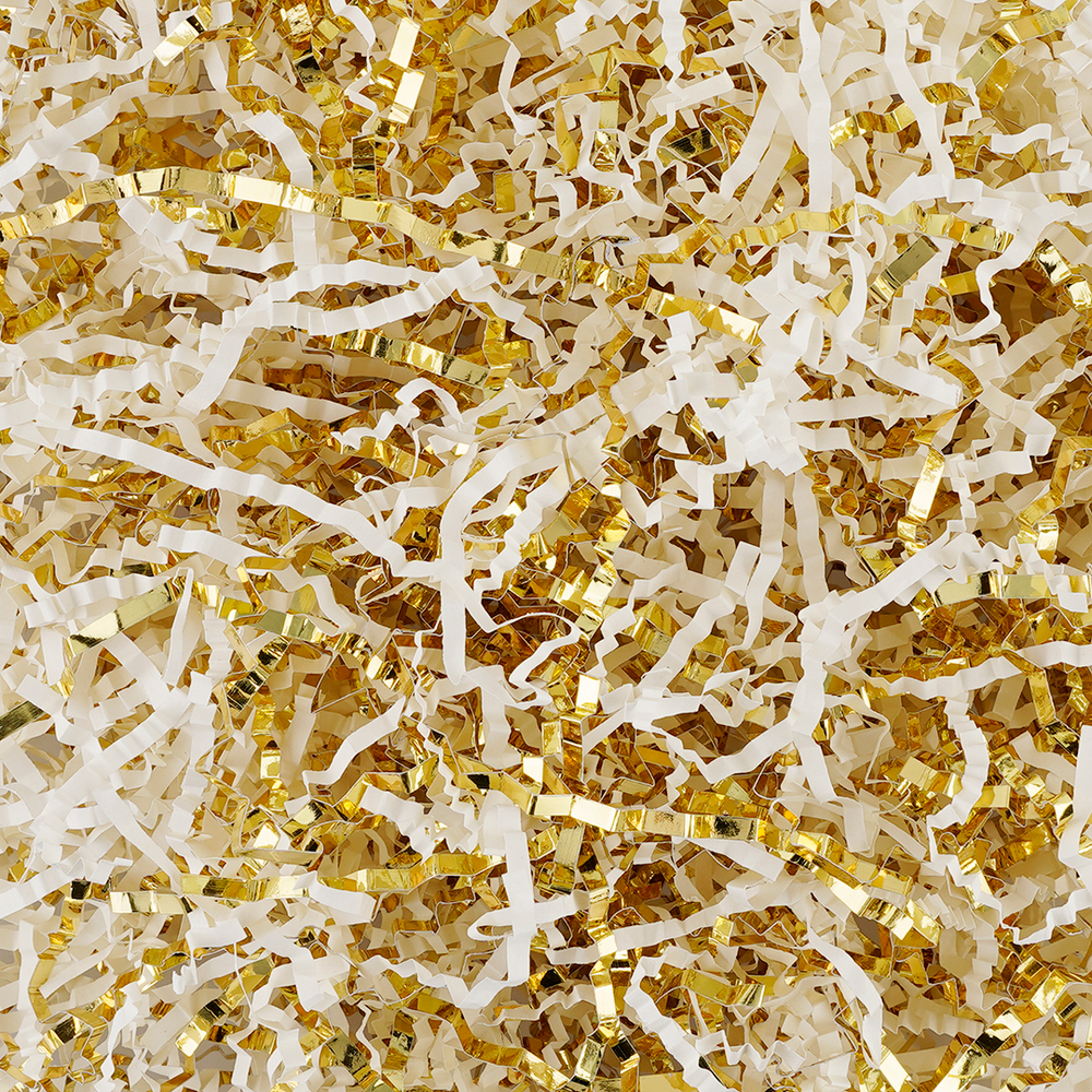 Наполнитель для коробок, белый/ золотой цвет, бумага/ фольга, 50 г