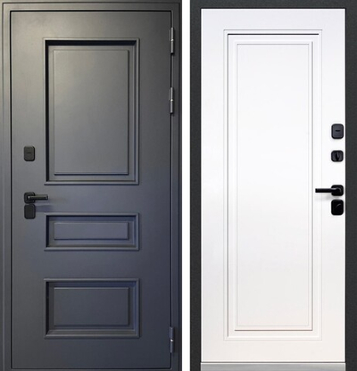 Входная металлическая дверь Шагрень RAL 7024/Белый софт - 1109