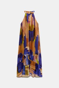 ZARA ПЛАТЬЕ С АСИММЕТРИЧНЫМ НИЗОМ И ПРИНТОМ, РАЗНОЦВЕТНЫЙ