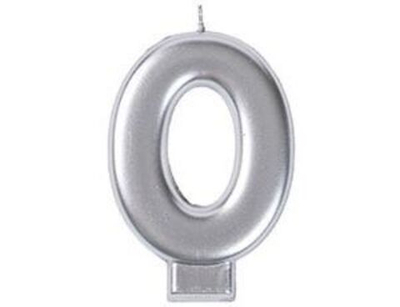Свеча Цифра 0 Серебряная 8 см для торта