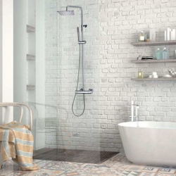 Bossini Cosmo душевая система: термостат, стойка с верхним поворотным душем 230х230 мм, с ручным душем, цвет хром