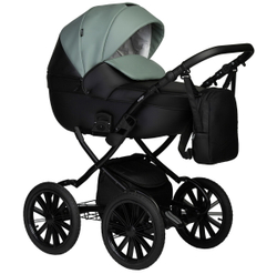 Детская коляска Indigo Mio Eco Plus 14 2 в 1 05 черная кожа+шалфей кожа