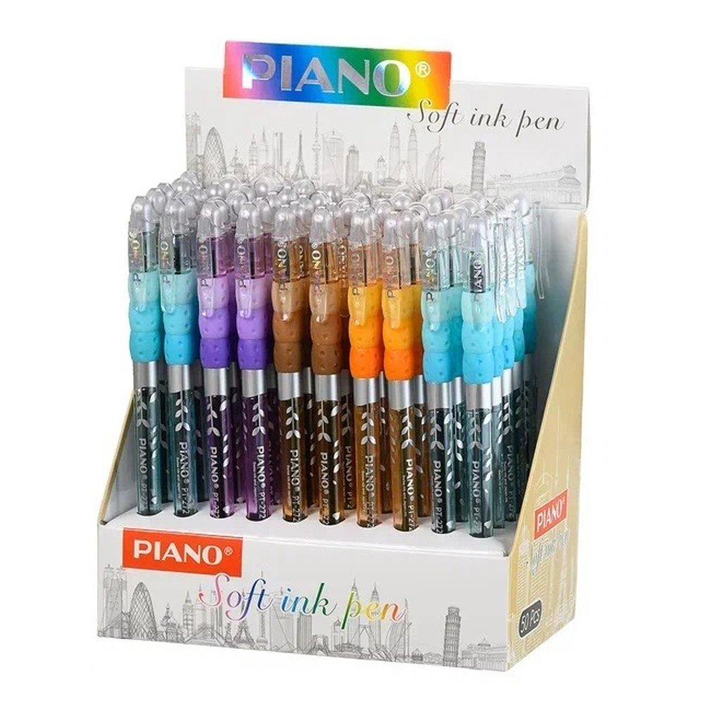 Ручка шариковая, масляная, Piano, синие чернила, цветной тонированный корпус с рисунком, 50 шт