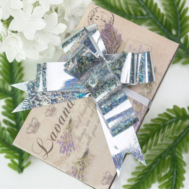 Бант-бабочка 2,2 см, цветная голография, серебро