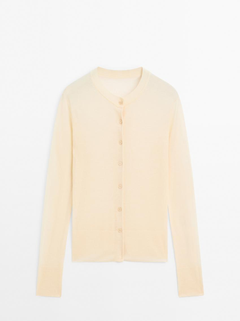 Massimo Dutti Легкий кардиган из 100% шерсти - STUDIO, лимонный