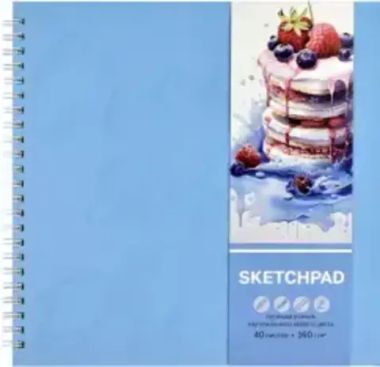 Альбом для рисования (Скетчпад) 210х210 мм, 40 л, блок - белый офсет 160 г/м?, арт. 65412 ДЕСЕРТ /обложка полноцветная печать, твёрдый переплёт на гребне, матовая ламинация, УФ-лак выборочный /