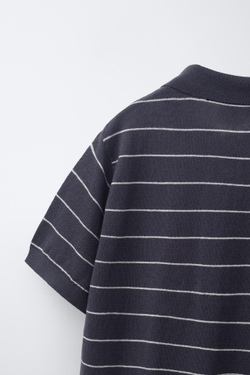 ZARA ПОЛО ИЗ ХЛОПКА И ЛЬНА В ПОЛОСКУ, СЕРЫЙ/БЕЖЕВЫЙ