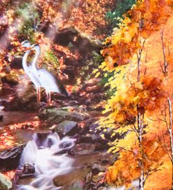 AMB-54/ 8 Картина «Горная река» (с янтарной крошкой) дер.рамка 12х15