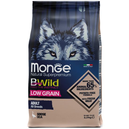 Monge Dog BWild LOW GRAIN низкозерновой корм из мяса гуся для взрослых собак всех пород (2.5)