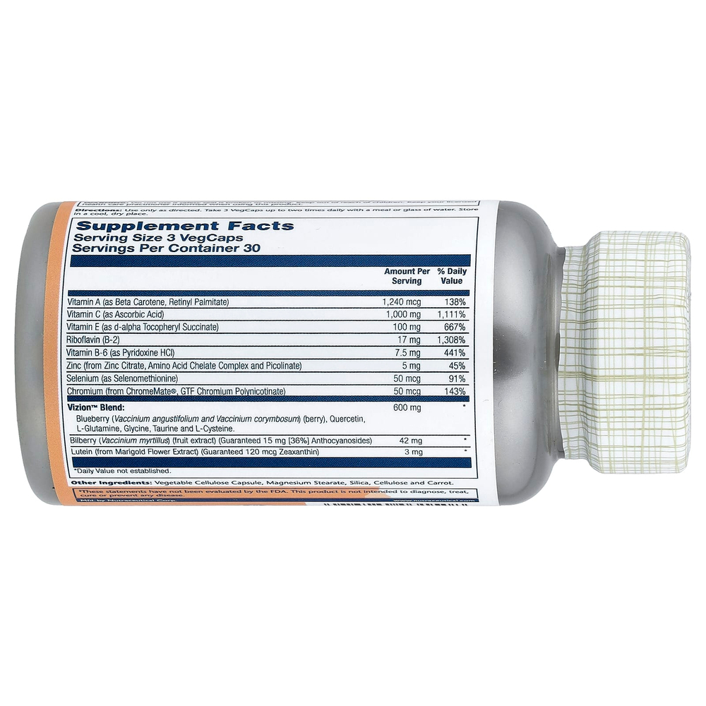 Solaray, Advanced Formula Vizion ™ с черникой и лютеином, 90 растительных капсул