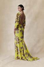 Платье макси из бархата деворе со шлейфом