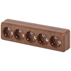 Розетка Intro Quadro 2-210-10 пятиместная с заземлением 5х2P+E 16А-250В IP20 ОУ венге | Intro