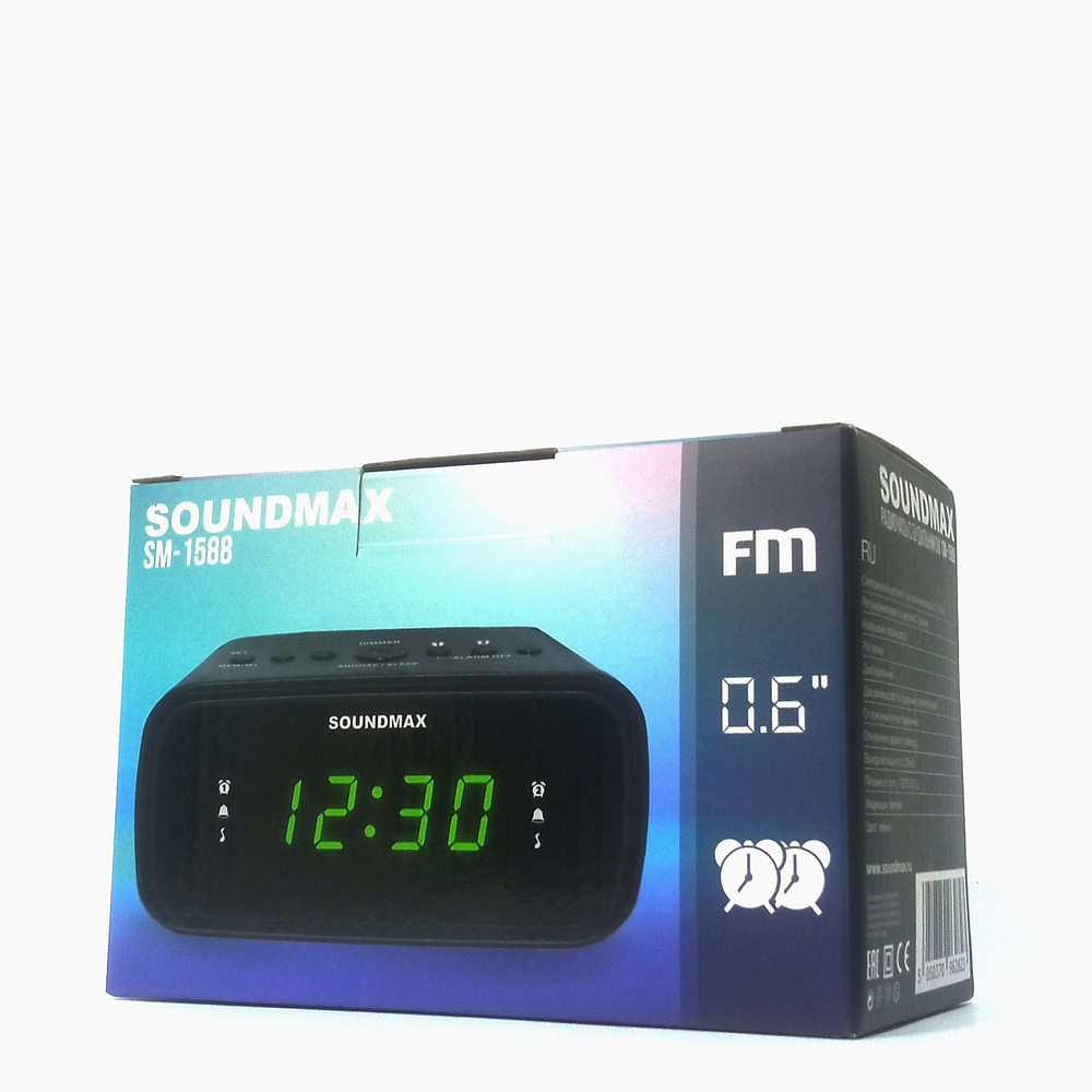 Радиочасы-будильник SOUNDMAX SM-1588 зелёное свечение