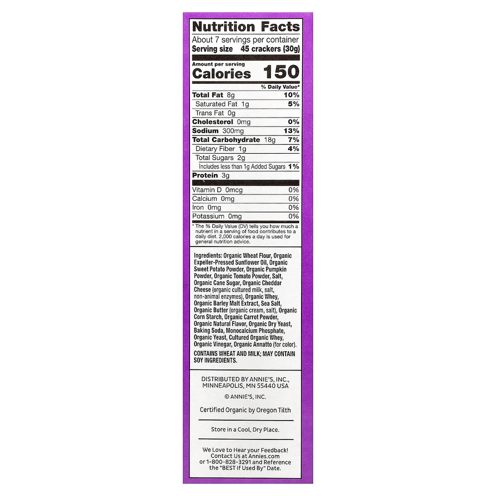 Annie's Homegrown, запеченные крекеры с чеддером, спрятанные овощи, 213 г (7,5 унции)