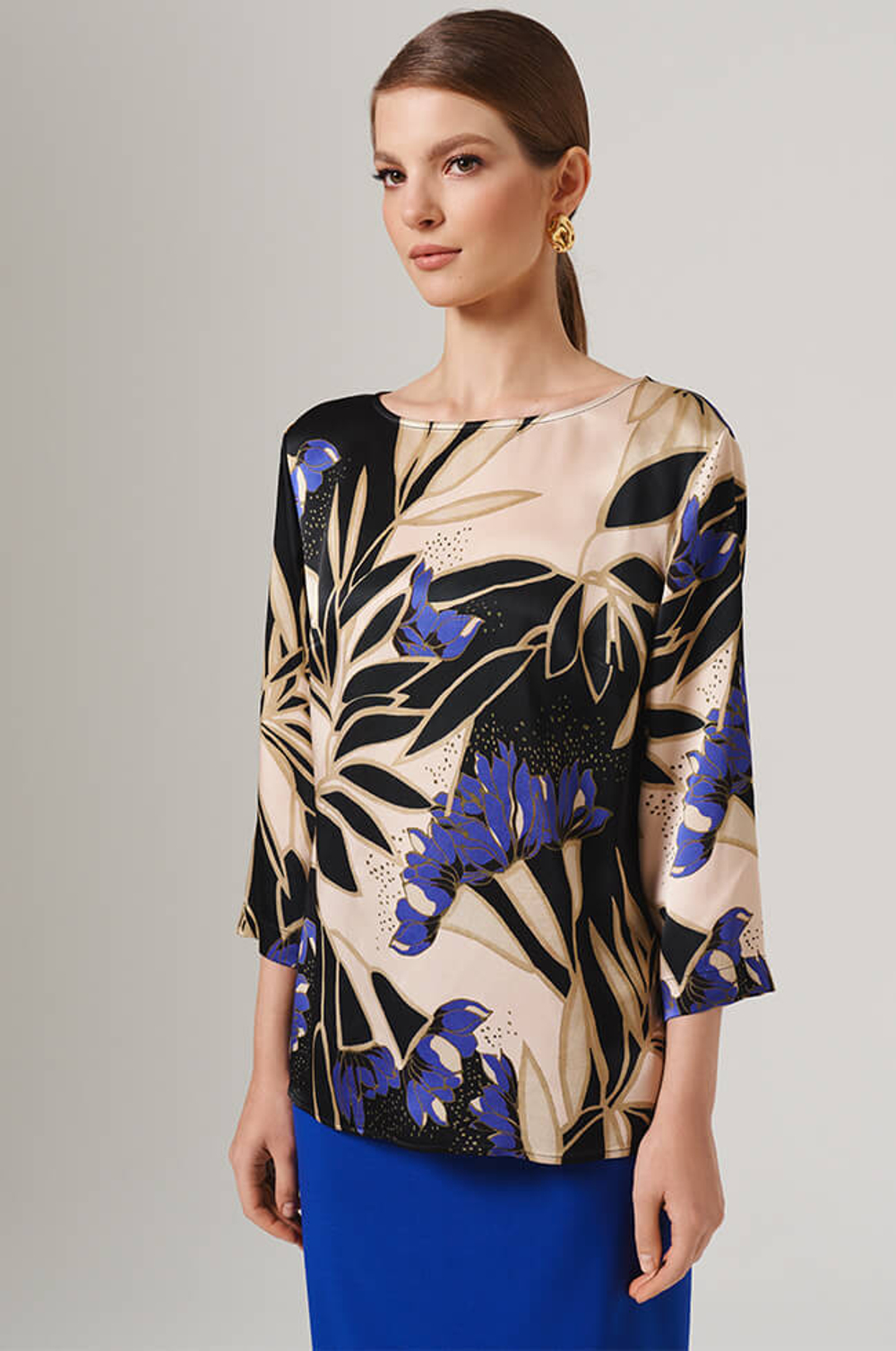 23123 Блузка женская (бежево-черный принт)