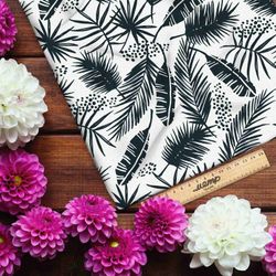 Ткань шелк Армани черные листья