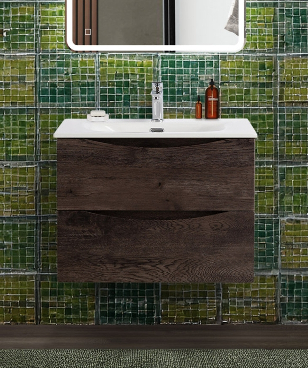 Тумба с раковиной подвесная BelBagno MARINO-CER-N-700-2C-SO-RNG-P Rovere Nature Grigio, раковина белая BB-8099-70