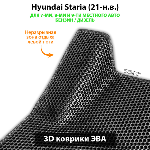 Передние автомобильные коврики ЭВА Hyundai Staria (21-н.в.) для 7-ми, 8-ми и 9-ти местного авто, бензин / дизель