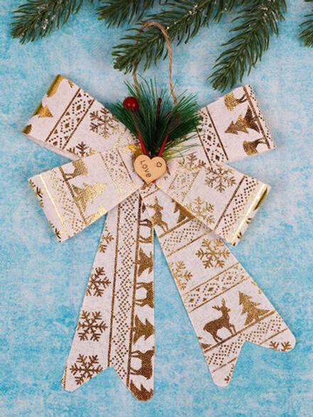 Подвесное украшение 20см "Ёлочный бант Новогодний" золотой