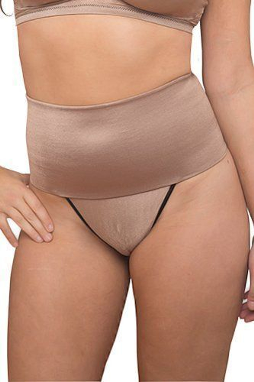 Корсетные трусы-стринги с широким эластичным поясом (Размер: S) (Цвет: черный)