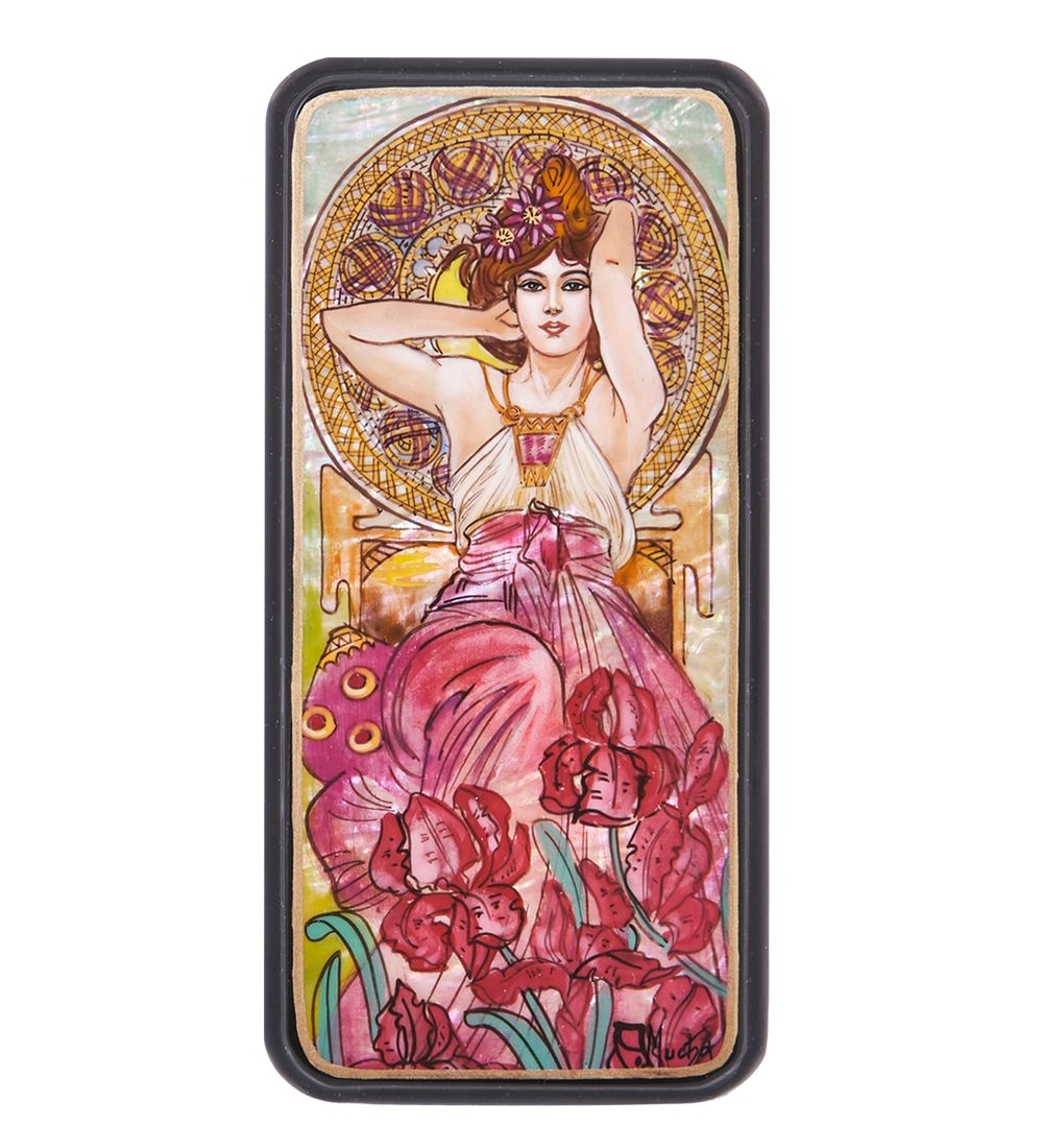 Народные промыслы ШК-55/183-G Шкатулка «Альфонс Муха - Драгоценные камни. Аметист» исп. Маркова