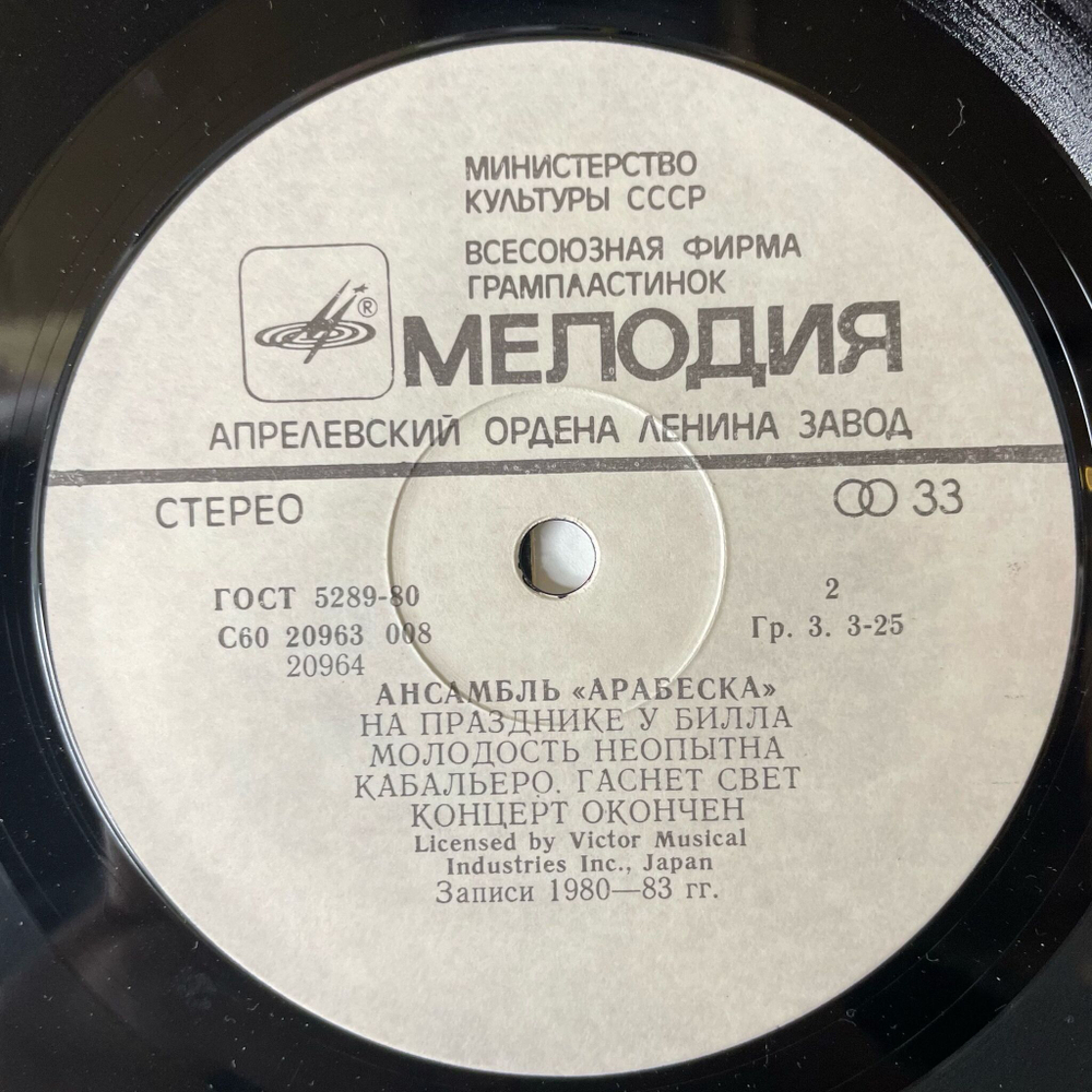 Винтажная виниловая пластинка LP Arabesque Ансамбль Арабеска (СССР 1984) Занзибар Zanzibar