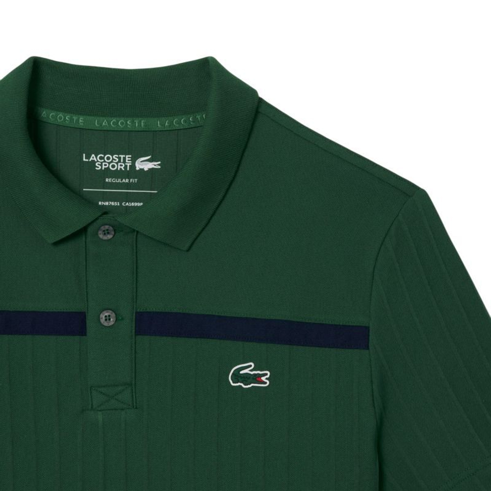 Мужское теннисное поло Lacoste Ultra Dry Badge Accent Heritage - green/navy blue