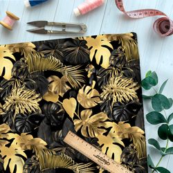 Ткань мембрана золотистые листья монстеры