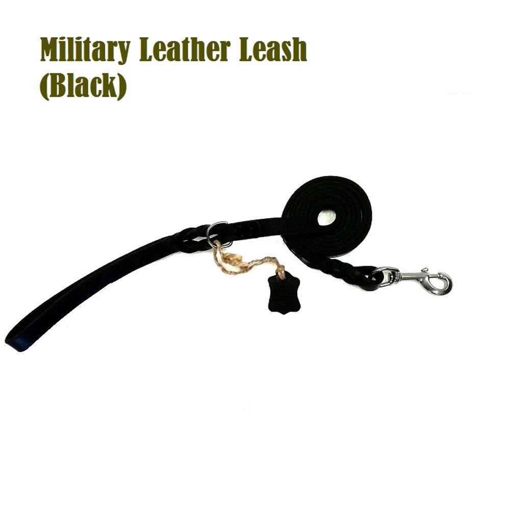 Военный кожаный поводок &quot;Military Leather Leash&quot; цвет чёрный длина 150см ширина 19мм L77##022