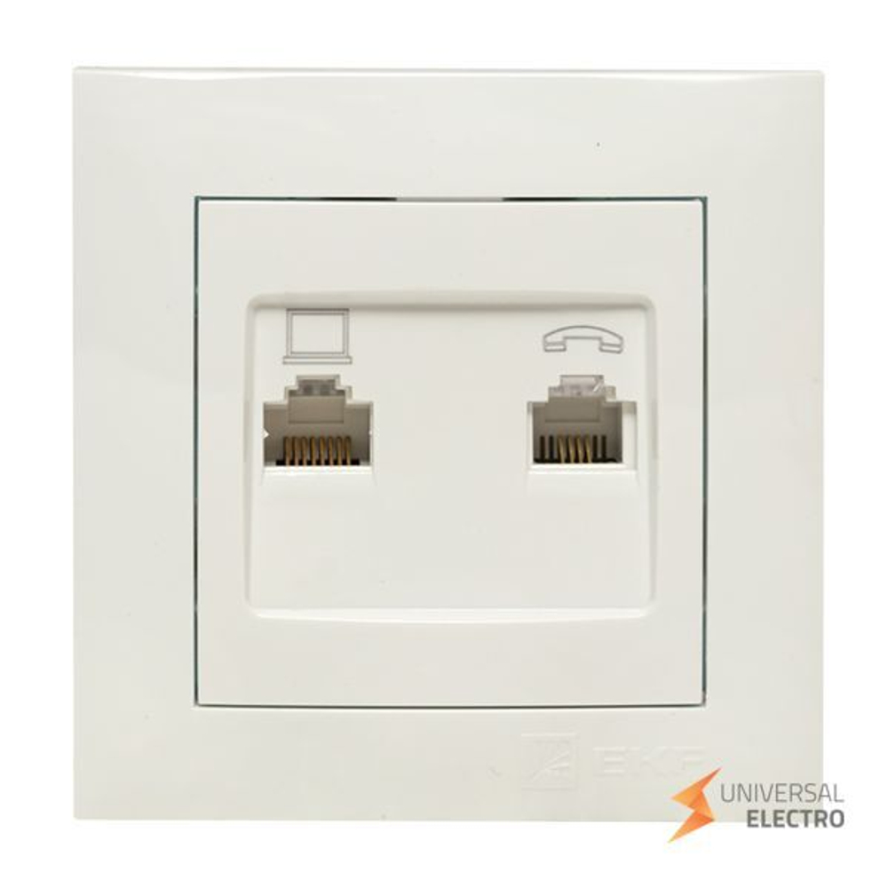 Валенсия розетка RJ-45+RJ11 2-местная белая EKF PROxima