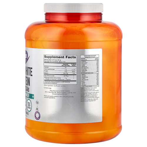 NOW Foods, Sports, протеиновый порошок из яичного белка с BCAA, без добавок, 2268 г (5 фунтов)