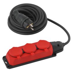 Удлинитель силовой ЭРА UK-3e-3x1,5-5m-IP44(KG) с заземлением 3 розетки каучук 5м КГ 3х1,5мм2 IP44 | Силовые удлинители