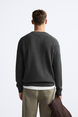 ZARA СВИТЕР ЖЕМЧУЖНОЙ ВЯЗКИ, АНТРАЦИТОВО-СЕРЫЙ