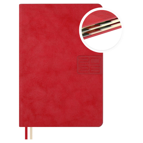 Ежедневник датированный 2026 ESCALADA, #ДУМАЙ КАК МИЛЛИАРДЕР, А6+, 176 л., арт. 70293/ 20 ТИВОЛИ ГЛОСС КРАСНЫЙ (кожзам: 126x174 мм, твёрдый переплёт, запаянный край, материал обложки: искусственная кожа "Тиволи глосс"; декор: блинтовое тиснение; спос