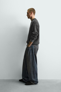 ZARA СВИТЕР В РУБЧИК С ЭФФЕКТОМ ПОТЕРТОСТИМ, ЧЕРНЫЙ