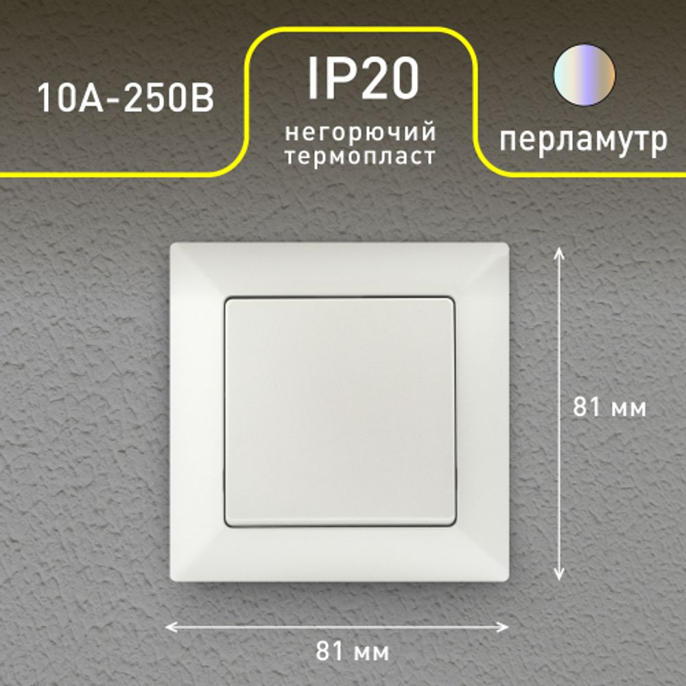 Выключатель Intro Solo 4-101-06 одноклавишный 10А-250В, IP20, СУ, перламутр