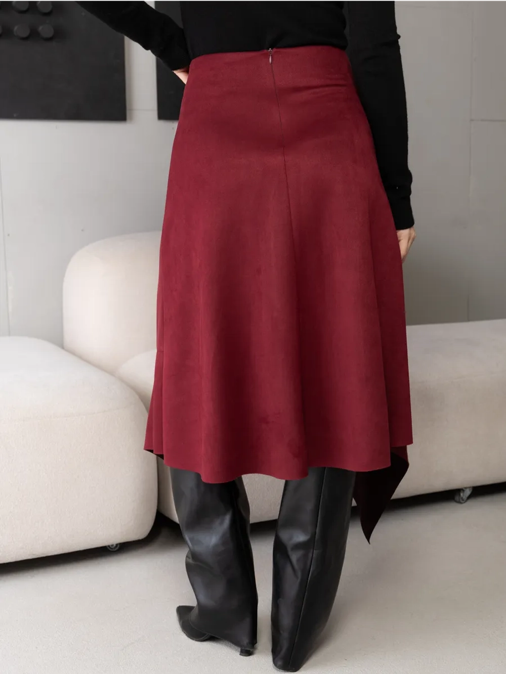 Юбка замшевая трапеция миди